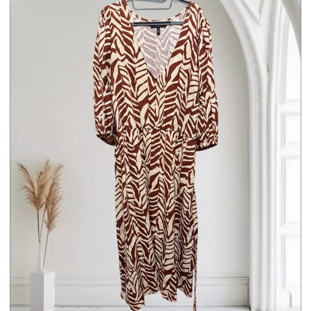 Eloquii Brown and Cream Linen Zebra Print Midi Dress Size 24 - Picture 5 of 8